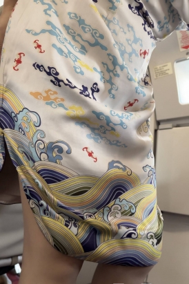 海航空姐旗袍制服灰丝紧急出口讲解露出安全裤